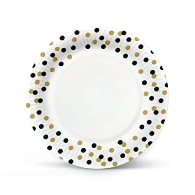 Image of PAW Paper Plates (23 cm) I 8 Pieces Colourful Disposable Ideal for Weddings, Communions, Parties, Birthdays Printed with Water Based Inks Colour: Confetti (Gold Black)