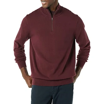 Image of Amazon Essentials Men&#039;s 100% Cotton Quarter Zip Jumper, Burgundy, M