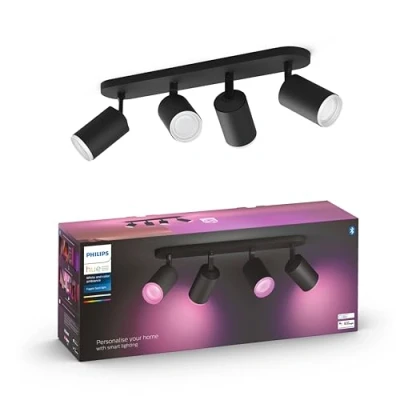 Image of Philips Hue White &amp; Color Ambiance Fugato Spot 4 FLG. Black 4x350lm, dimmable, 16 Million Colours, app controllable, Compatible with Amazon Alexa (Echo, Echo Dot)