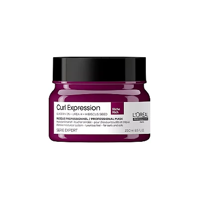 Image of L&#039;Oréal Professionnel Intensely Moisturising Rich Hair Mask, For Curly &amp; Coily Hair, With Glycerin, Urea H and Hibiscus Seed Extract, Serie Expert Curl Expression, 250 ml