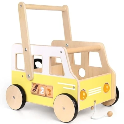 Image of Pillowhale Wooden Baby Walker,Baby Push Walker Toy,Toddler Montessori Activity with Shape Sorter,Baby Wheels for Girls Boys 1 3 Years