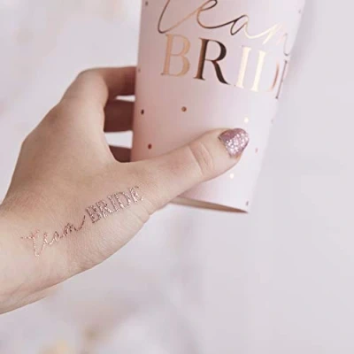 Image of Ginger Ray Hen Party Rose Gold Team Bride Tattoos Wedding Vinyl 16 Pack, Paper, PET Film