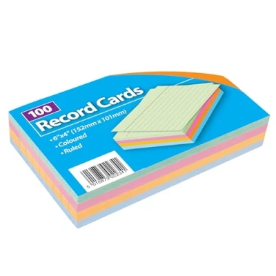 Image of Record Cards with Headline, A6, Multi Coloured, Lined, Pack of 100