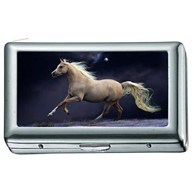 Image of Animals Horses Cigarette Case/Box Business Card Holder Stainless Steel Case Silver Metal Wallet Protection