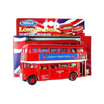 Image of London Double Decker Red Bus Model (Pull Back &amp; Go Action) Made of Die Cast Metal and Plastic Parts