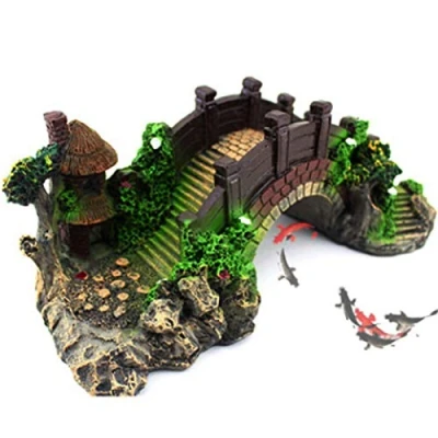 Image of Calayu Aquarium Decoration Polyresin Rockery Bridge Tree Trunk Landscape Ornaments 14.5 x 5.5 6 cm