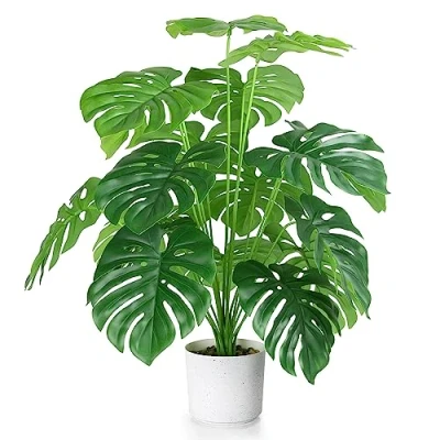 Image of Sour Lemon 28&quot; Fake Plants Large Tropical Palm Tree Artificial Monstera Faux Plant in Pot for Indoor Outdoor Home Office Garden Decoration