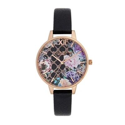 Image of Olivia Burton Analogue Quartz Watch for Women with Black Leather Strap OB16GH11
