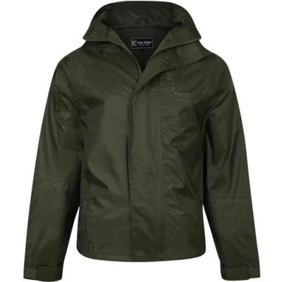 Image of KAM Waterproof Rain Jacket Zip Pockets Hooded Lightweight Slate Olive Plus Size Mens 2XL 8XL KVSKV01 (UK, Alpha, 5XL, Plus, Regular, Olive)