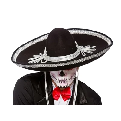 Image of Wicked Costumes Adult Day of The Dead Black Mexican Sombrero Fancy Dress Hat