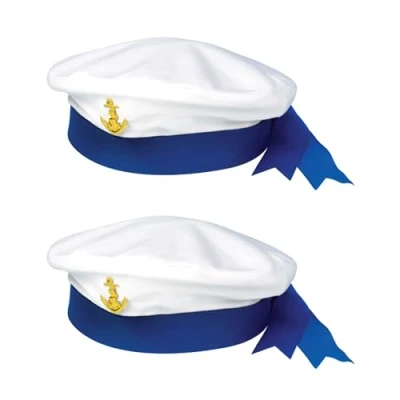 Image of Lizzy 2 x Sailor Hat (Adult) men women, fancy dress Costume Accessory, Captain Cosplay Cap for party, navy Marines Admiral Halloween