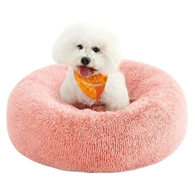 Image of Feandrea Dog Bed, Donut Cat Fluffy Calming Pet Bed with Removable, Washable Cover, Soft Long Plush, 70 cm, Pink PGW039P01