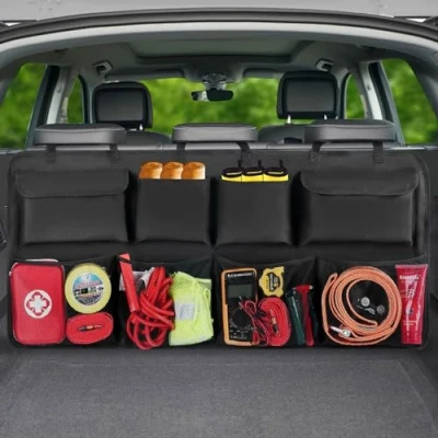 Image of Snuopfy Car Boot Seat Organiser,Waterproof Durable Foldable Hanging Storage Organiser Multipurpose with 8 Large Bag