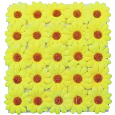 Image of Quickdraw 25 x Daisies Easter Fabric Decorative Daisy Flowers Spring Bonnet Craft Decorations (Yellow)