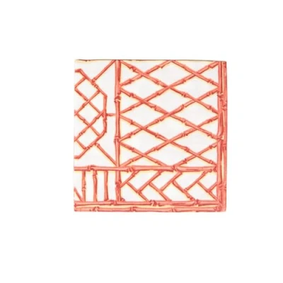Image of Caspari Bamboo Screen Coral Paper Linen Dinner Napkins 12 Per Package