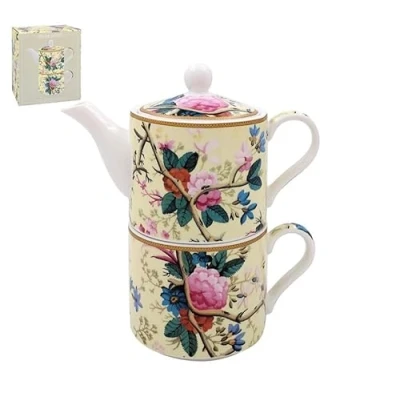 Image of The Leonardo Collection William Kilburn Tea for One Lovely Design Pot &amp; Cup Set Ceramic Gift Beautiful Printed Home Office