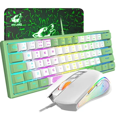 Image of ZIYOU LANG RK61 Gaming Keyboards and Mouse for Laptop PC, White Keyboard Mouse, Led Mice Gaming, 60 Percent Usb Backlit Mechanical Feel PS4, Xbox, MAC, UK LAYOUT Keyborad