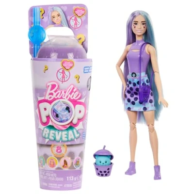 Image of Barbie Pop Reveal Bubble Tea Series Doll &amp; Accessories with Fashion Pet, 8 Surprises Include Color Change, Cup Storage (Styles May Vary), HTJ19