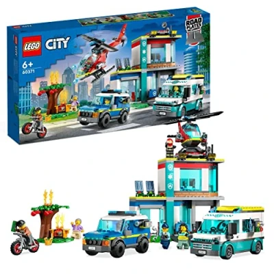 Image of LEGO City Emergency Vehicles HQ 60371, Fire Rescue Helicopter Toy Set, Ambulance, Motorbike and Police Car Toys, Gift for Kids, Boys &amp; Girls Age 6 Plus