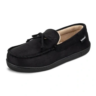 Image of isotoner Men&#039;s Microsuede Moccasin Slipper, Black, 10/11 UK