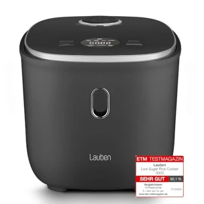 Image of Lauben Low Sugar Rice Cooker with Function, 3 L Volume, 6 Modes, Delayed Start, Keep Warm, Non Stick Ceramic Surface, Dishwasher Safe, Cookbook, Overflow Protection (Anthracite)
