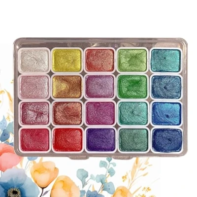 Image of JINGAN 20 Colors Metallics Watercolour Paints Travel Watercolor Set Pearlescent Paint Glitter Solid Palette Art Kit For Beginners Drawing