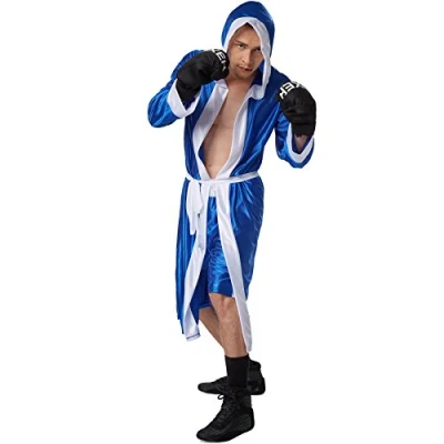 Image of dressforfun Men’s Boxer Costume Elasticated shorts Hooded ring jacket Incl. boxing gloves and belt (Blue M No. 301830)