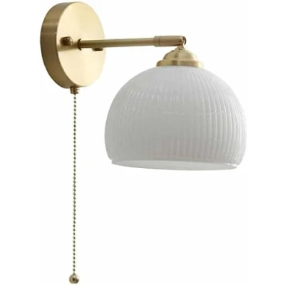 Image of Wall Sconce Modern Gold with Glass Shade Stripe Lamps Brass Mount Lighting Switch for Bedroom Bathroom Stairs Balcony Living Room