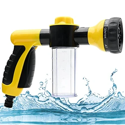 Image of Yibang Gose Spray Nozzle, 8 Patterns Adjustable High Pressure Foam Gun with Soap Dispenser, Sprayer Reservoir for Lawn/Garden Watering Car Washing Pet Bathing Fertiliserarden H