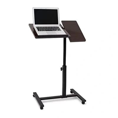 Image of Relaxdays Laptop Table Height Adjustable: 95 x 60 40.5 cm Sofa Couch Side With Wheels For Notebooks Tray Mouse High Shine Lacquered, Anti Slip, Ebony Wood, Black