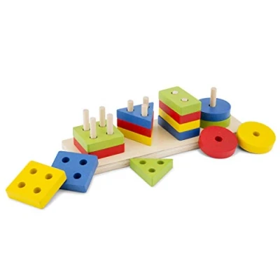 Image of New Classic Toys 10500 Puzzle Educational Wooden for 2 Year Old Boy and Girl Toddlers, Multi Colour Colour, Learn to Geometric Stacking
