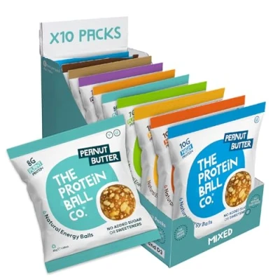 Image of Protein Balls Mixed Variety Pack by The Ball Co 100% Natural, Vitamin Enriched, Snacks 10 x 45g Bags High Fibre, Gluten Free, No Added Sugar
