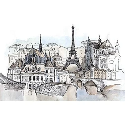 Image of Wee Blue Coo France Ink Drawing Paris Unframed Wall Art Print Poster Home Decor Premium