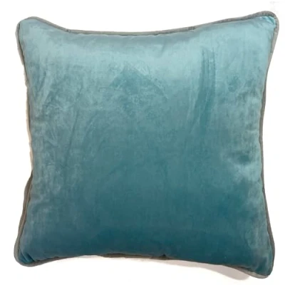 Image of Rapport home Piped Velvet Square Reversible Cushion Cover 43 x 43cm Duck Egg and Silver