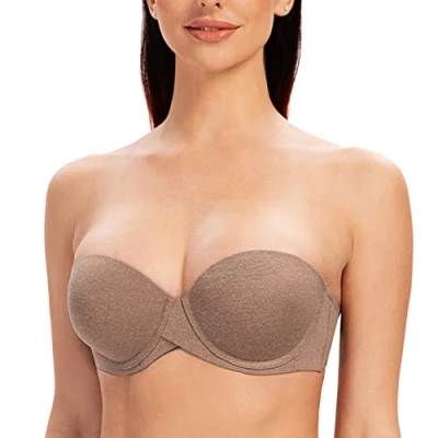 Image of MELENECA Women&#039;s Underwire Multiway Anti Slip Stay Put Padded Push Up Strapless Bra Brown Heather 40B