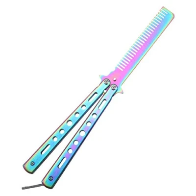 Image of Butterfly Comb,Rainbow Pocket Comb Training Metal Salon Beauty Tool for Hair Beard
