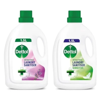 Image of Dettol Antibacterial Laundry Sanitiser, Lavender and Sensitive Fragrance Free Cleanser Additive Multipack, 25 Washes, 2x 1.5L, Pack of 2.