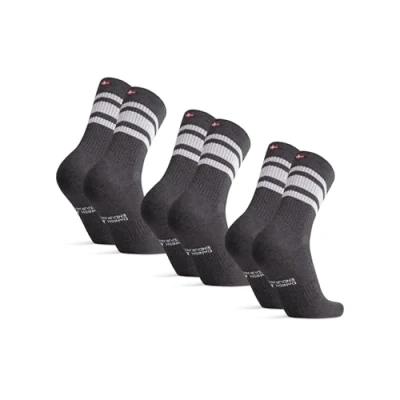 Image of DANISH ENDURANCE Tennis Crew Socks, Cotton Striped Sports Gym Cushioned Black Grey &amp; White for Men Women, 3 or 6 Pack, Grey/White, 8