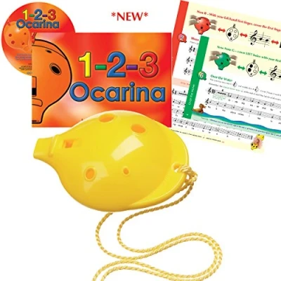 Image of Plastic OCARINA, Yellow 4 hole, and NEW &#039;1 2 3 Ocarina&#039; with CD