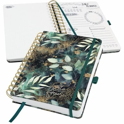 Image of SIGEL JP203 Jolie Daily planner undated, Glamorous Leaves, 120 gsm, 16,8 x 21,5 cm, hardcover, 240 pages, Green, Black, gold