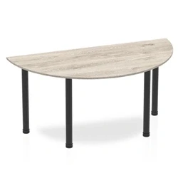 Image of Impulse 1600mm Semi Circle Table Grey Oak Top Black Post Leg