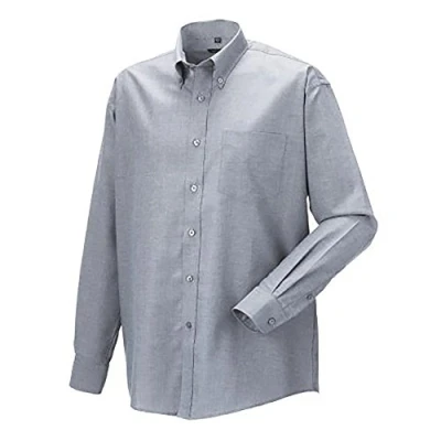 Image of Russell Athletic Collection Mens Long Sleeve Easy Care Oxford Shirt (Silver Grey) Size 18 inch