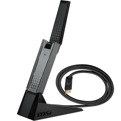 Image of MSI AX1800 WiFi 6 Dual Band USB Adapter WLAN up to 1800 Mbps (5GHz, 2.4GHz Wireless), 3.2 Gen 1 Type A, MU MIMO, Adjustable Antenna, Beamforming, WPA3 Wired Cradle Stand Included