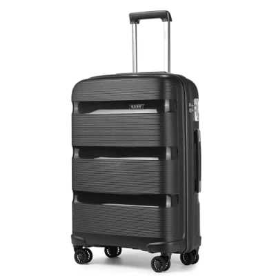 Image of Kono Luggage Sets 3 Piece Hard Shell Travel Trolley 4 Spinner Wheels Lightweight Polypropylene Suitcase with TSA Lock (Black,55cm/65cm/76cm)