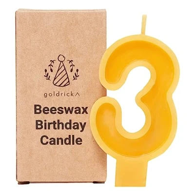 Image of Birthday Beeswax Candle, Natural and Handmade, 100% (Number 3)