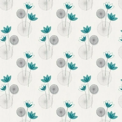 Image of MyTinyWorld Dolls House Miniature Styalised Teal Flower Wallpaper