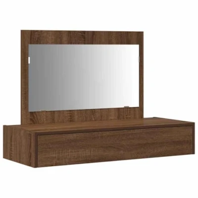 Image of vidaXL dressing table brown oak wood vanity wall mounted mirror makeup station bedroom workspace 100x40x70cm