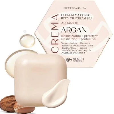 Image of Senso Naturale Argan Solid Body Oil Moisturising Cream Elastic for Firm Skin Prevents Tone Loss and Stretch Marks Vitamin E Vegan Equivalent to 500 ml Liquid