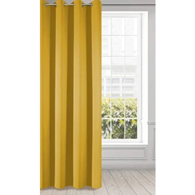 Image of Eurofirany LOGAN Extra Long Blackout Curtain 1 Unit Eyelets, Light blocking Room Darkening Bedroom Living Room, W53 x L98, Mustard Yellow