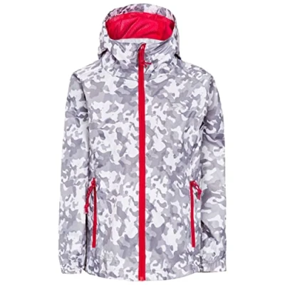 Image of Trespass Qikpac Jacket Print, White Camo, 5/6, Compact Packaway Waterproof Kids Unisex, Age 5 6,